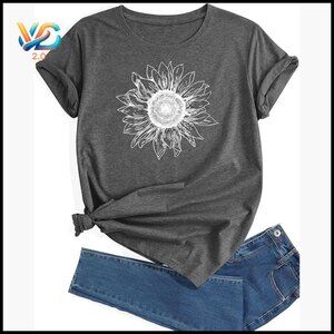 Plus Size Sunflower Graphic Tee Short Sleeve Crewneck T-Shirt Women's Top